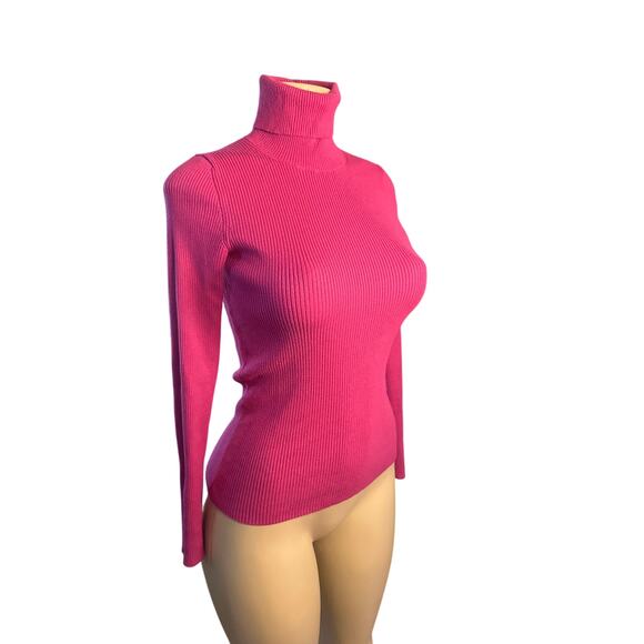 Women S Aritzia Babaton Ribbed Fuchsia Pink Compel Turtleneck Shirt Top Sweater - Picture 1 of 6